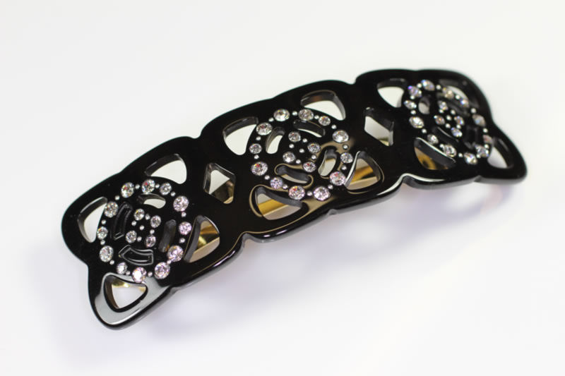 9cm Handmade Open Barrette with Swarovski Crystals - 8cm Auto Fitting