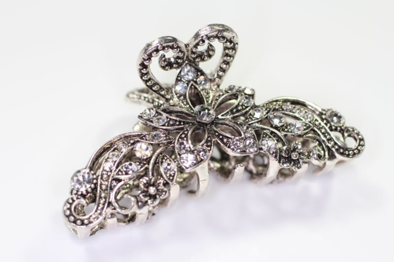 8cm Vintage Flower Claw Clip with Crystals