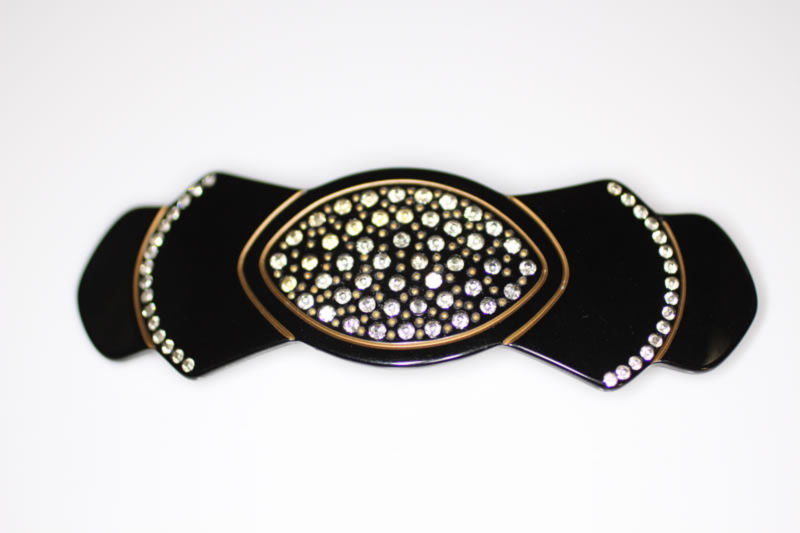 Handmade Barrette with Swarovski Crystals - Black - 10cm