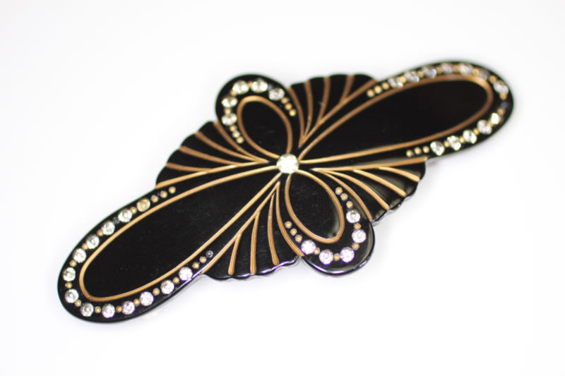 Handmade Barrette with Swarovski Crystals - Black - 9.5cm