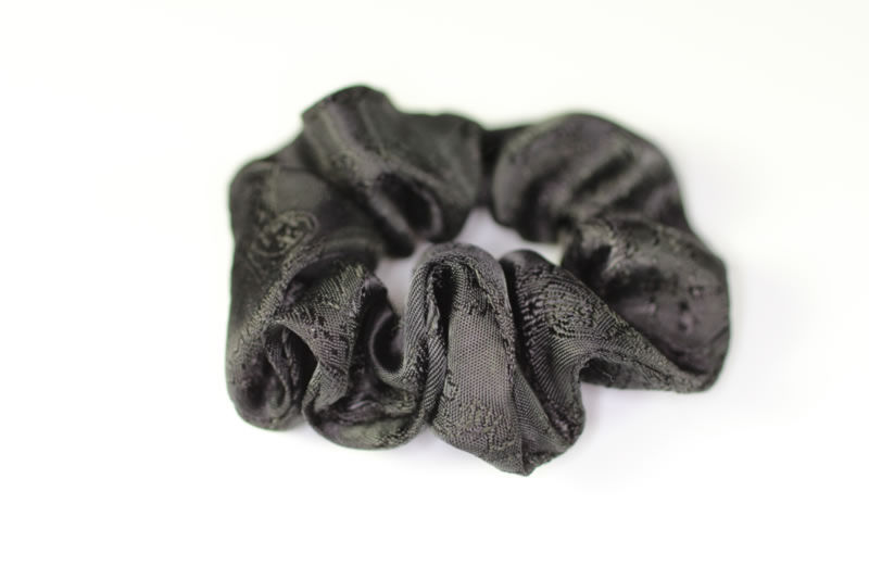 Jacquard Silk Scrunchie - Black Weave - Small x2